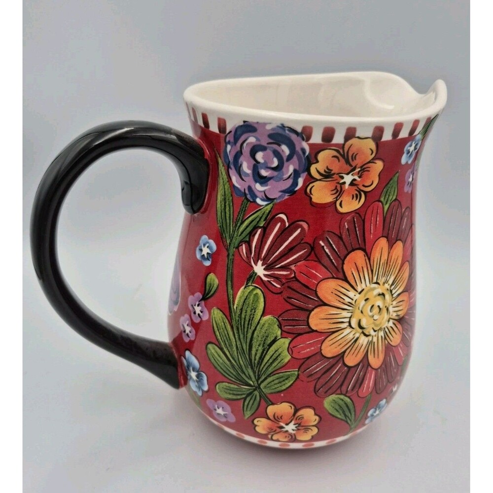 Dolly Parton 8" Red Floral 85oz Ceramic Pitcher Kitchen Previously Loved